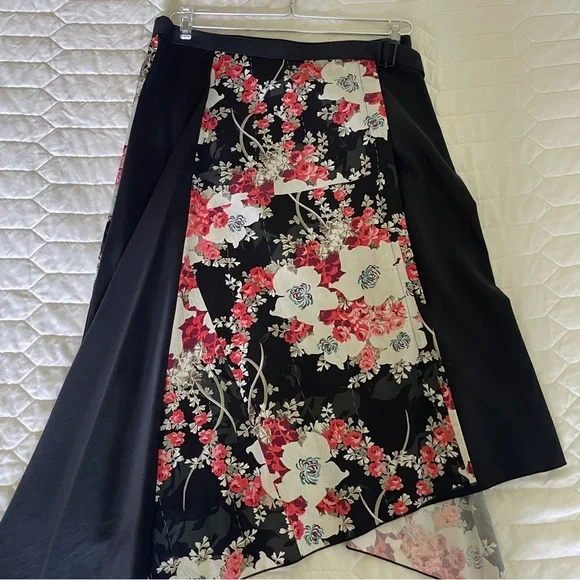 Rag & Bone Black Red Floral Liv Asymmetric Wrap Skirt Size 4 - Picture 4 of 8